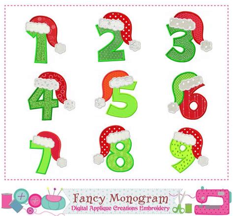 Santa Claus Numbers Applique Embroidery Christmas Numbers Etsy