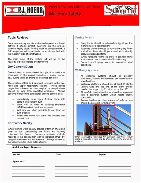 General Construction Safety Form Toolbox Talks Printable Free Plmhouses