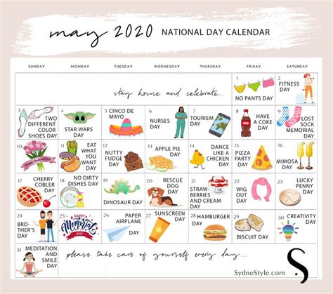 May National Days Calendar For 2020 Sydne Style National Day