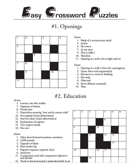 Printable Crossword Puzzles Easy Free Printable Crossword Puzzles