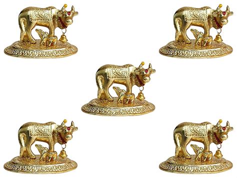 Buy Goldgiftideas Oxidized White Metal Gold Plated Cow And Calf Idol For Pooja Figurine