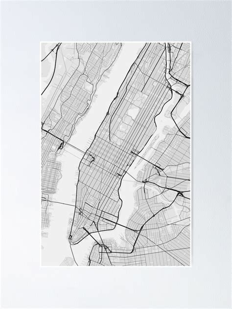 Manhattan New York Usa Map Black On White Poster For Sale By