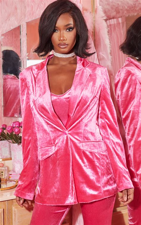 Hot Pink Longline Velvet Blazer Two Piece Sets Prettylittlething