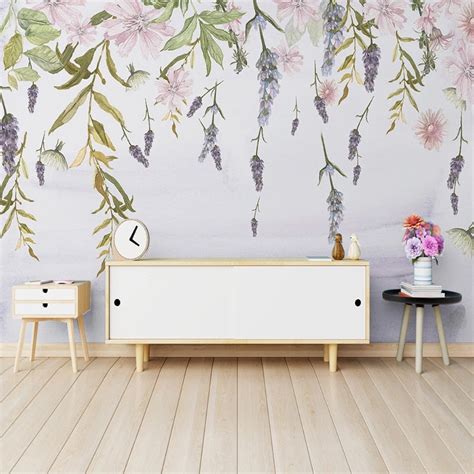 Custom Wallpaper Mural Pastoral Leaves Flowers Vine Bvm Home