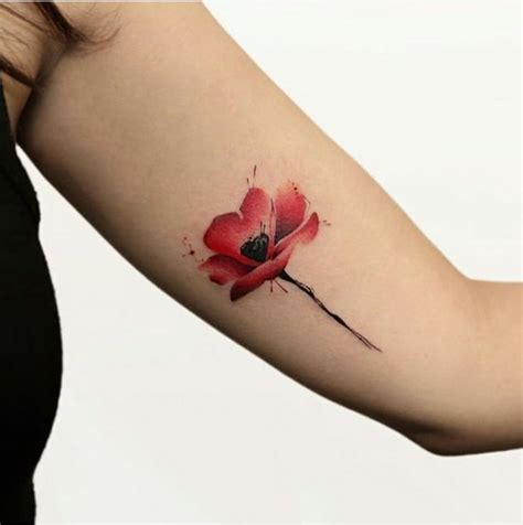 Watercolor Tattoo Poppy Seed Flower Watercolor Mohnblumen Tattoo