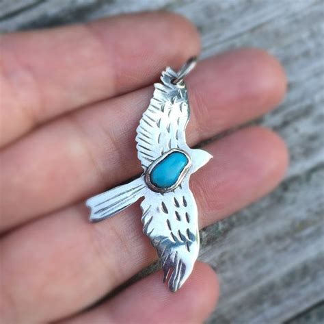 Falcon Pendant Sterling Silver Old Stock American Turquoise Flying