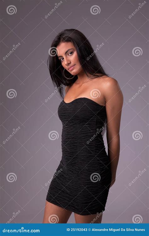 Beautiful And Sensual Latin Woman In A Black Dress Stock Image Image