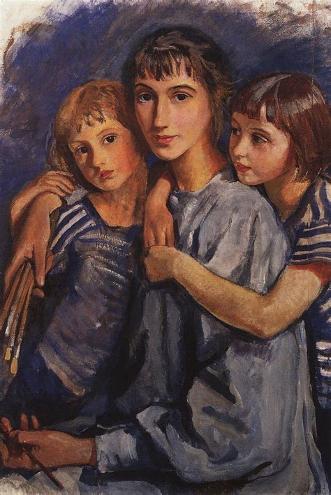 The painting is in the collection of the tretyakov gallery in moscow. Self-portrait with daughters - Zinaida Serebriakova ...