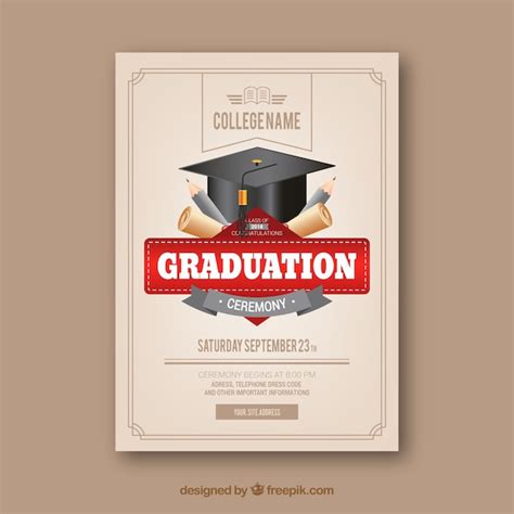 Free Vector Classic Graduation Invitation Template With Realistic Design