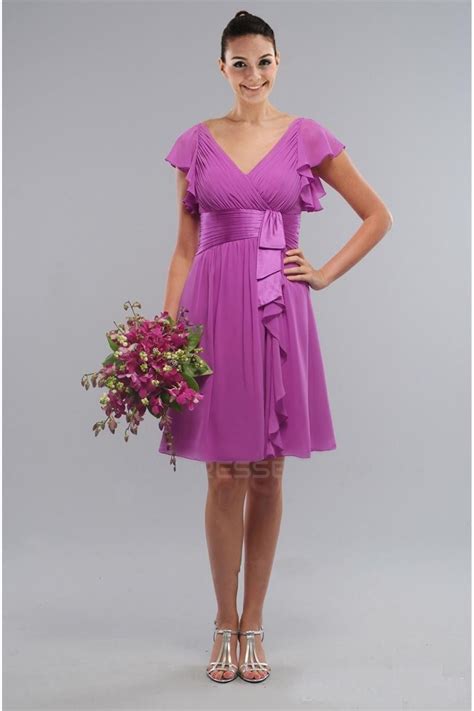 A Line Short Purple Knee Length Bridesmaid Dresseswedding Party