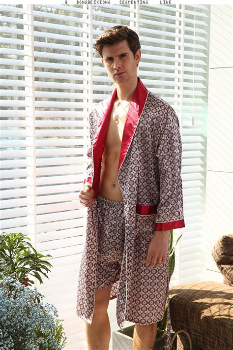 New Design Luxury Print Silk Satin Mens Bathrobe Pajamas
