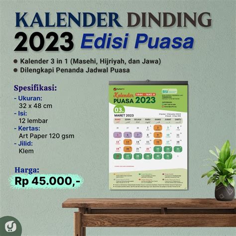 Kalender Dinding Masehi Hijriyah Jawa Edisi Puasa Yufid 2023 Toko