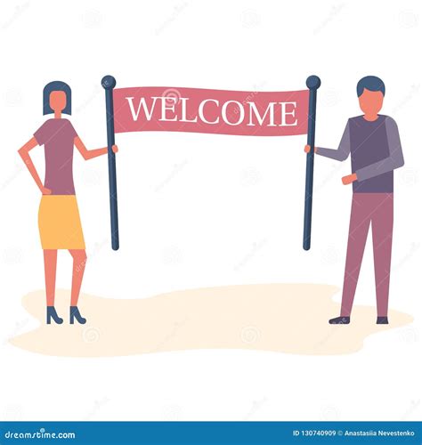 Welcome Team With Big Banners In Their Hands Stock Vector