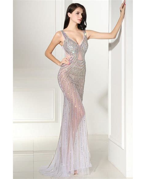 Sexy Full Beaded Tulle See Through Prom Dress Lg Gemgrace Com