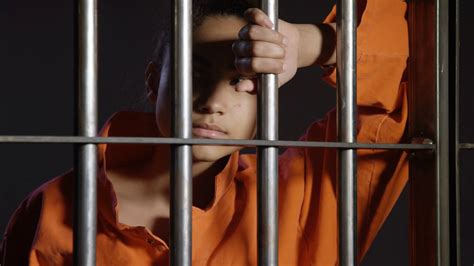 Young Woman Locked Up Behind Bars Minorities In Prison Stock Video