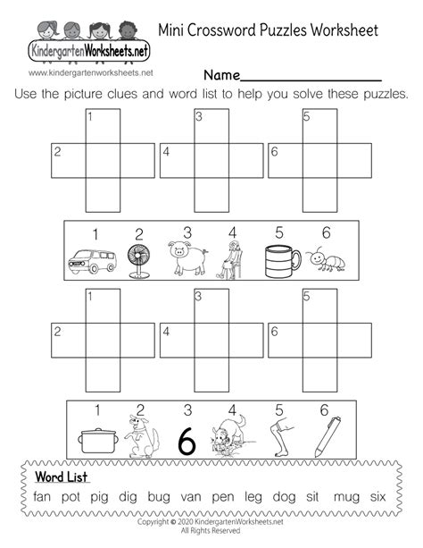 Free Printable Mini Crossword Puzzles Worksheet