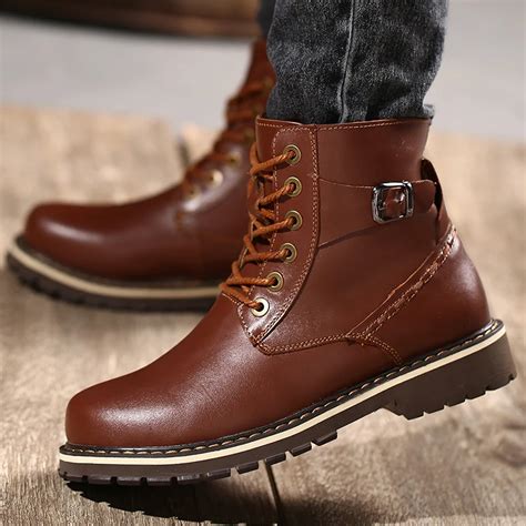 Classic Mens Ankle Boots Outdoor Genuine Leather Winter Basic Boots