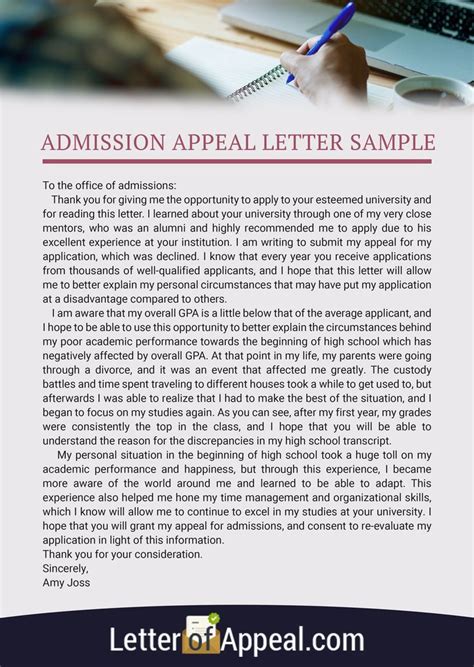 Admission Appeal Letter Sample