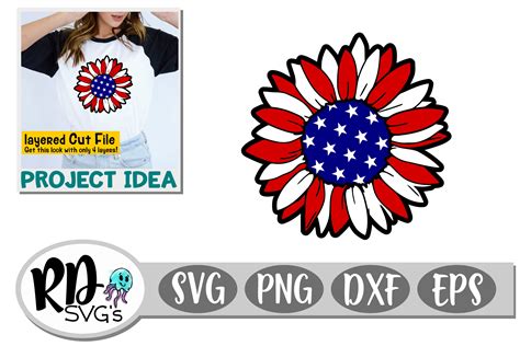 Red White and Blue Sunflower - A July 4th layered Cut File ...