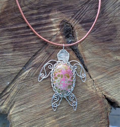 Wire Wrapped Sea Turtle Necklace Dragon Vein Agate Sea