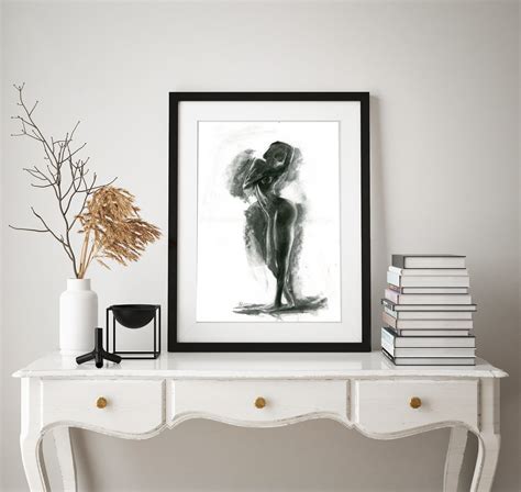 Charcoal Art Collectibles Original Female Nude Sketch In Charcoal