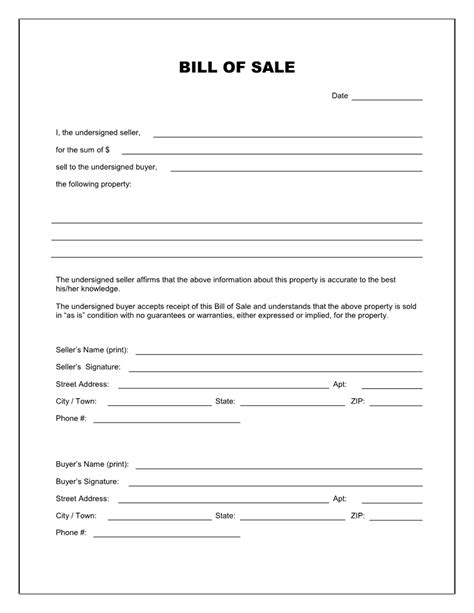 Free Blank Bill Of Sale Form Download Pdf Word