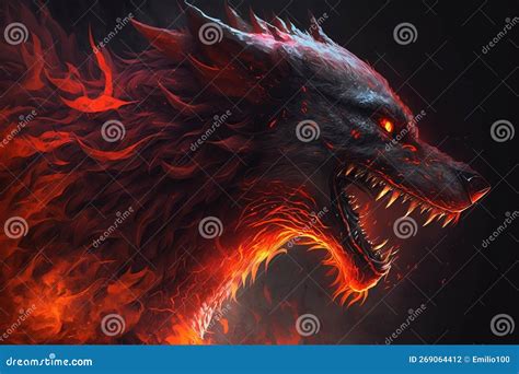 Evil Wolf In Red Flames Generative Ai Stock Illustration