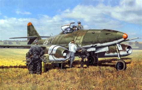Обои War Art Airplane Painting Aviation Jet Ww2 Messerschmitt Me