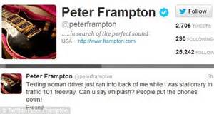 He wrote on his official twitter: Rock star Peter Frampton injured in car accident after he ...