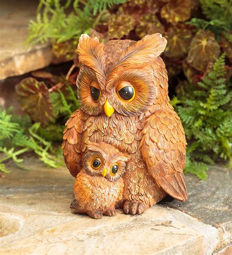 Momma Owl With Baby Owl Peaking Out Of Tree Trunk Glazed Figurine
