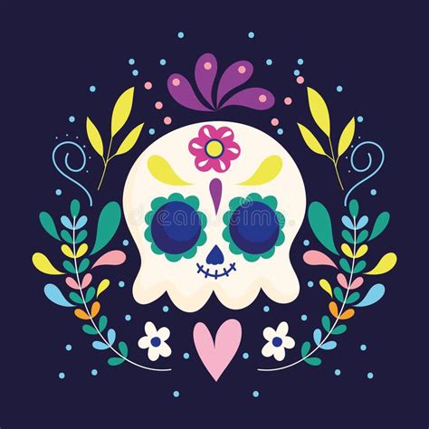 Day Of The Dead Skull Flowers Floral Heart Decoration Traditional