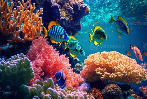 Tropical Underwater Fish In Coral Reefs Underwater Panorama 23822374