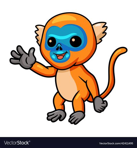 Cute Little Golden Monkey Cartoon Waving Hand Vector Image