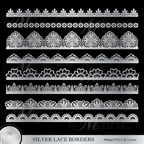 Silver Lace Borders Digital Clipart Design Elements Edges Etsy Clip