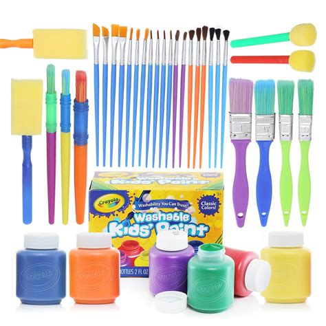 Complete Set Of 30 Paint Brushes Bundle With Crayola Washable Kids