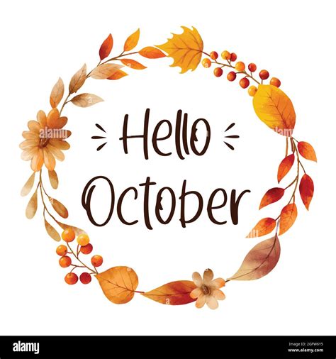 Hello October With Ornate Of Leaves Flower Frame Autumn October Hand