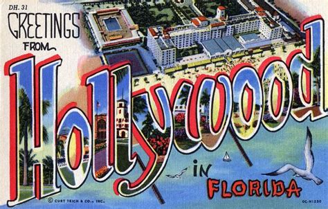 Greetings From Hollywood Large Letter Postcard Hollywood Florida