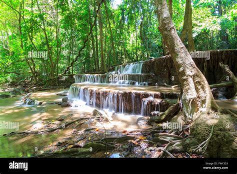 Waterfalls In Deep Forest At Huai Mae Khamin Waterfall In National Park