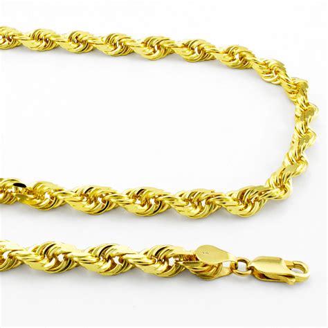 18k Yellow Gold Solid 2mm 7mm Rope Diamond Cut Chain Pendant Necklace