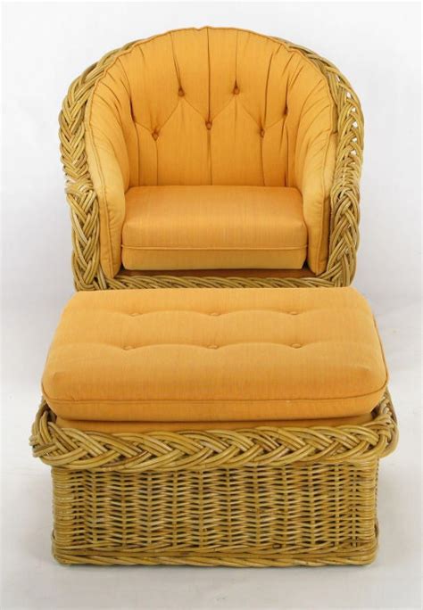 20″d x 21″w x 11″h (at the back of the seat) to 15″h (towards the ottoman). The Wicker Works Woven Rattan Barrel Back Lounge Chair and ...