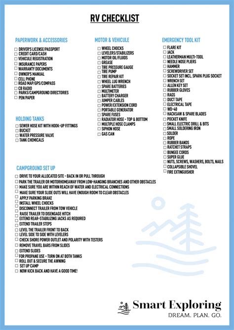 Printable Rv Checklist