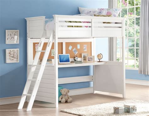 Brooklyn Twin Loft Bed With Desk In White With Cork Board Panel