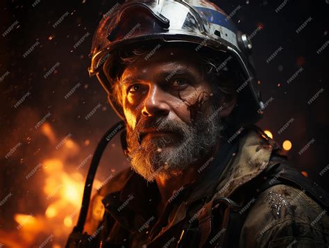 Premium AI Image | Heroic Flames Fearless Firefighter Portrait