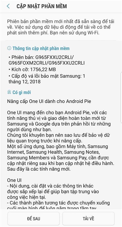 Galaxy S9 S9 Việt Nam Xxv Chính Thức Có Cập Nhật Android 9 Pie