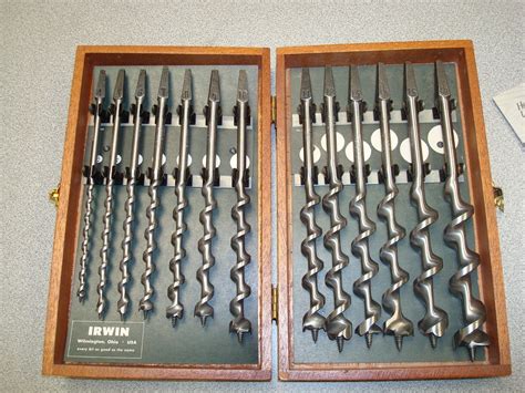 Details About Vintage Hand Brace Bit Set Irwin Auger Hand Drill Bits Wood Box Set Of 13 Lot