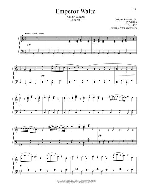 Emperor Waltz Op 437 Sheet Music Johann Strauss Ii Piano Solo