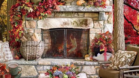 Cozy Autumn Ambience Fall Porch Ambience Fireplace Falling Leaves