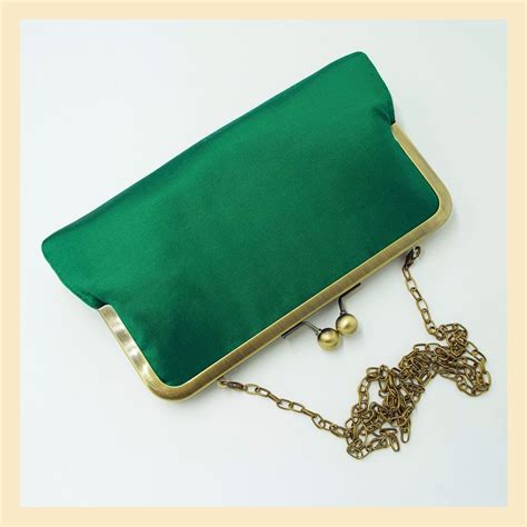Green Clutch Bag Evening Bag Emerald Green Silk Purse With Chain