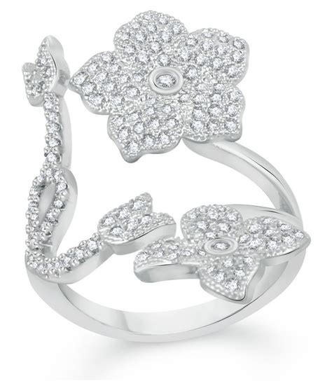 VK Jewels Splendid Flower Rhodium Plated Alloy CZ American Diamond Adjustable Ring For Women