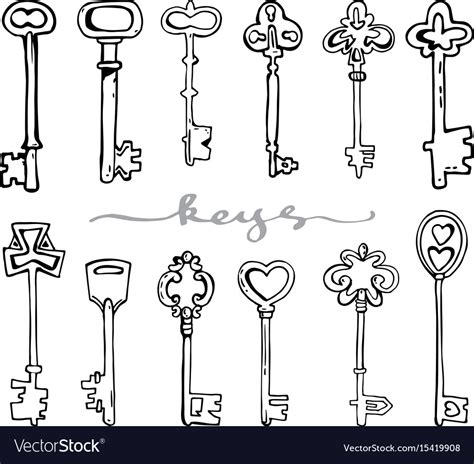 Antique Keys Hand Drawing Royalty Free Vector Image